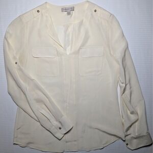 Banana Republic Heritage Silk Blouse Ivory Button Shoulder Minimal